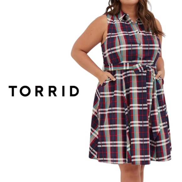 Torrid Poplin Collared Shirt Dress - Plaid Multi - Size 2X - Picture 1 of 14